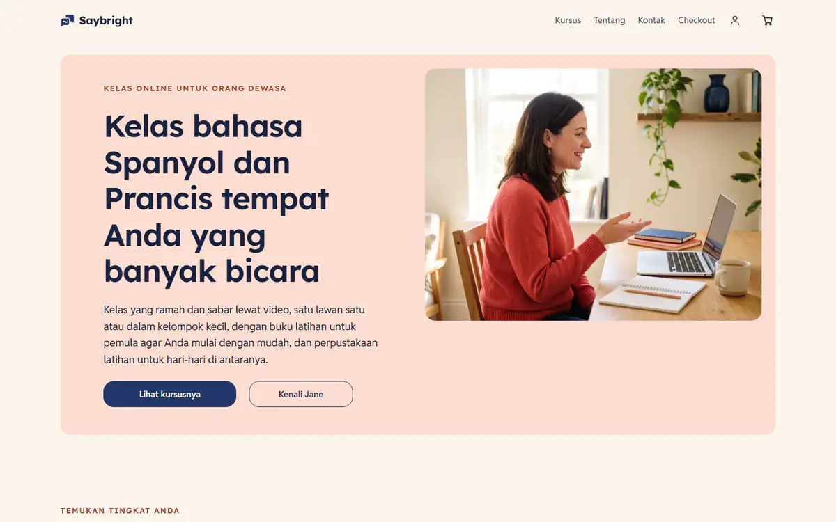 Templat situs web tutor bahasa, di komputer