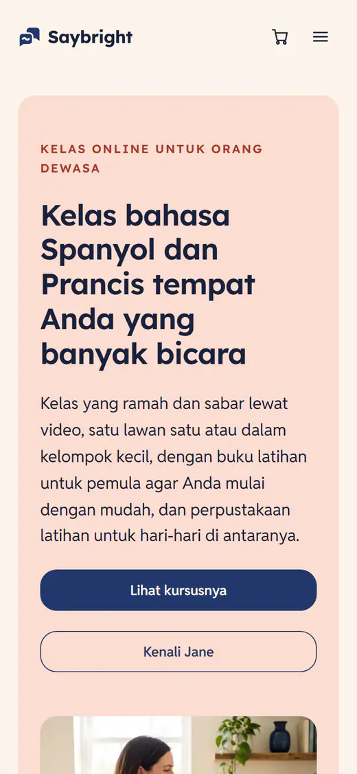 Templat situs web tutor bahasa, di ponsel