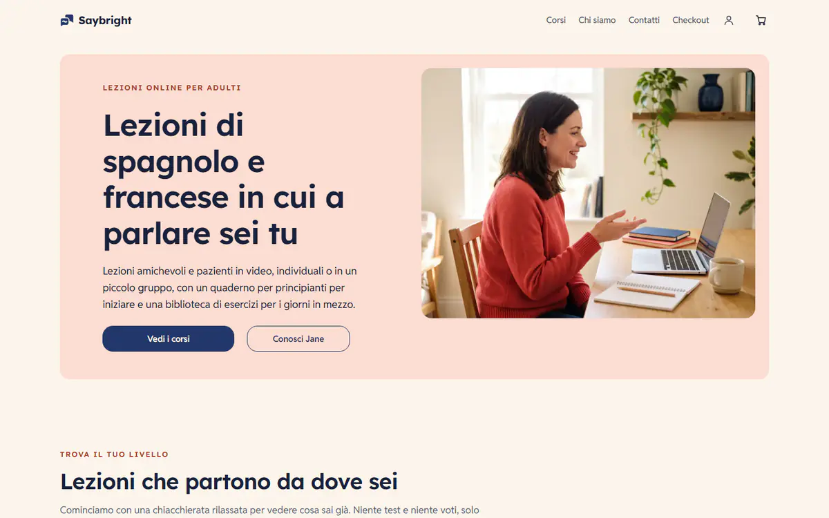 Modello di sito per insegnanti di lingue, su computer