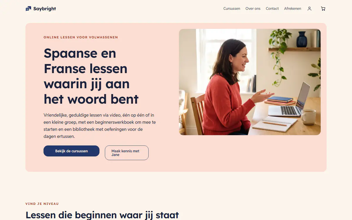 Websitesjabloon voor een taaldocent, op een computer
