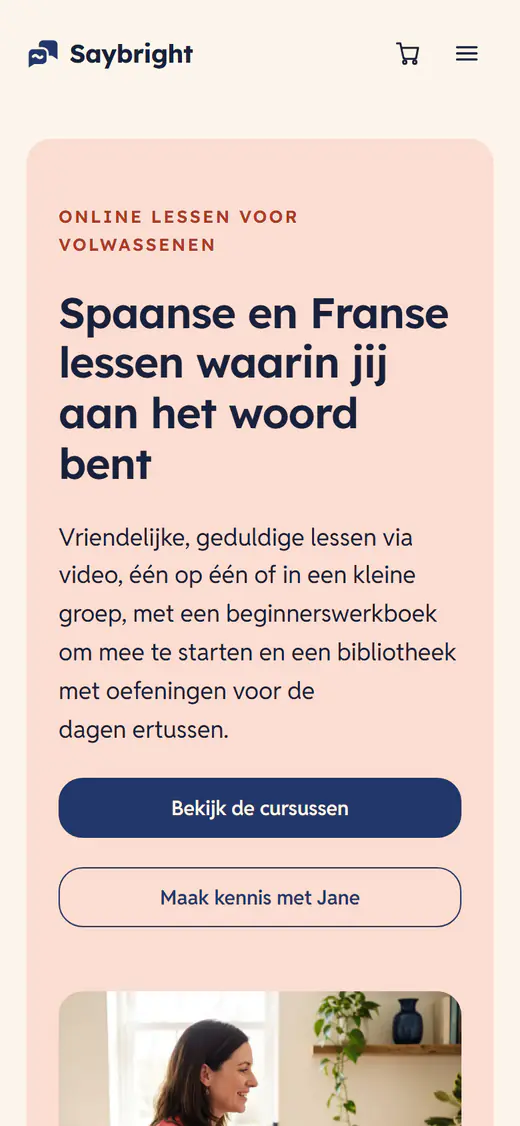 Websitesjabloon voor een taaldocent, op een telefoon