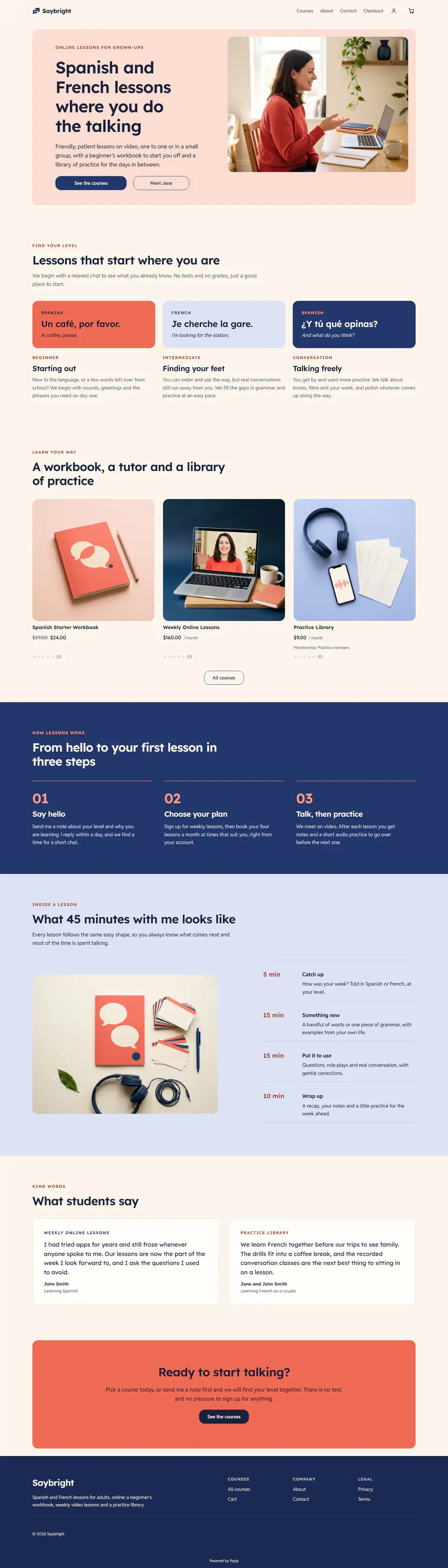 Language tutor website template, the whole home page