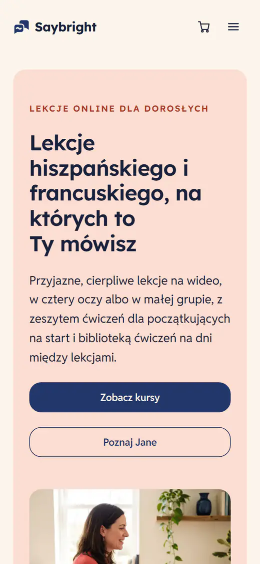 Szablon strony dla lektora języków na telefonie
