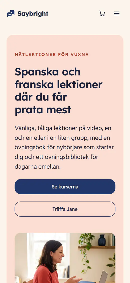 Webbplatsmall för språklärare, på en telefon