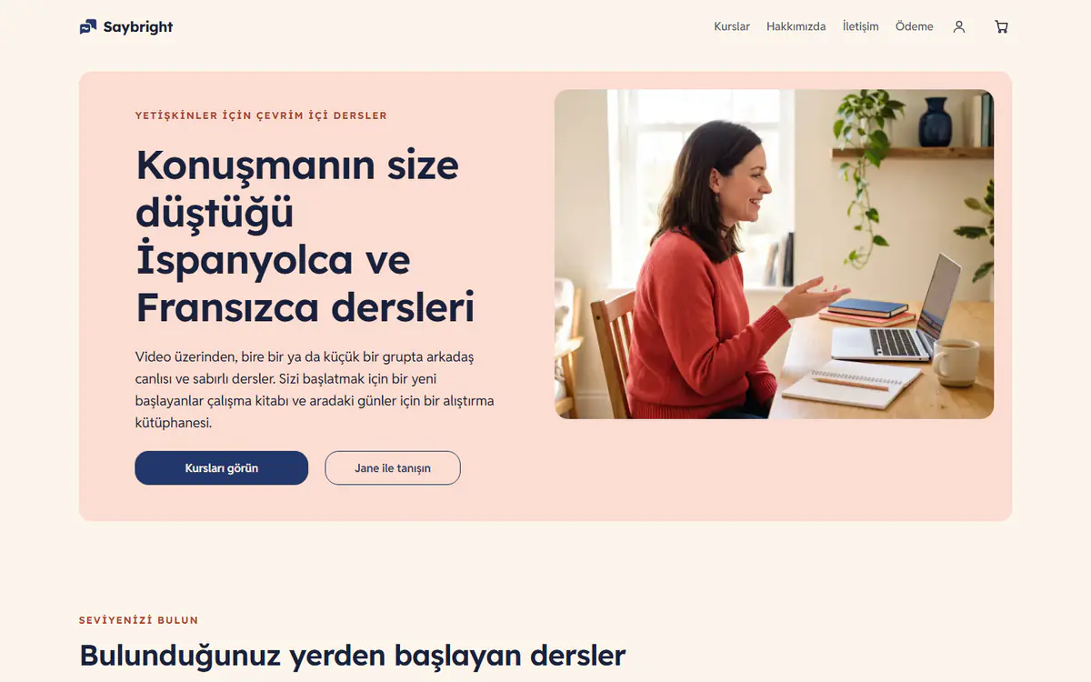 Dil eğitmeni web sitesi şablonu, bilgisayarda