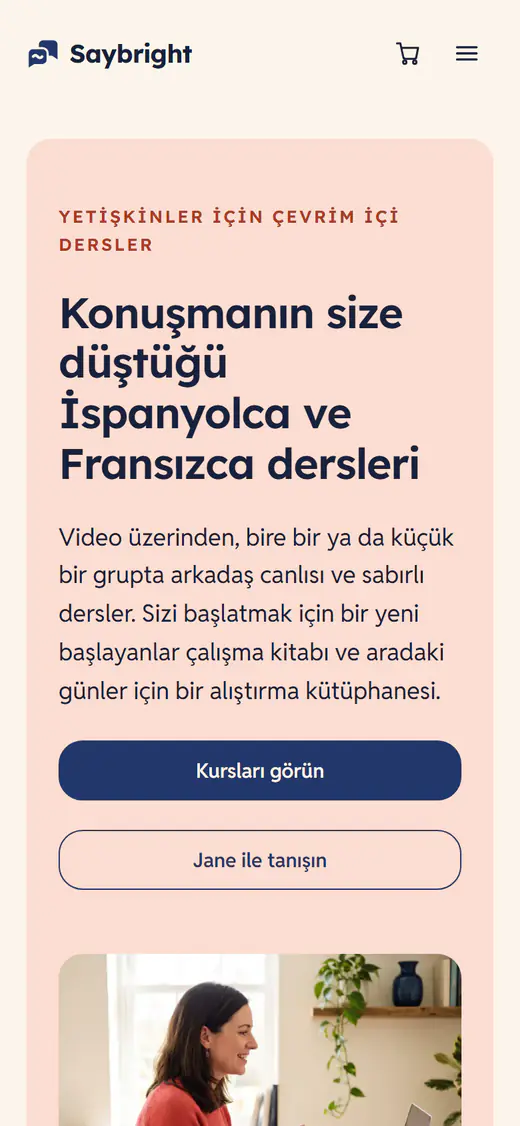 Dil eğitmeni web sitesi şablonu, telefonda