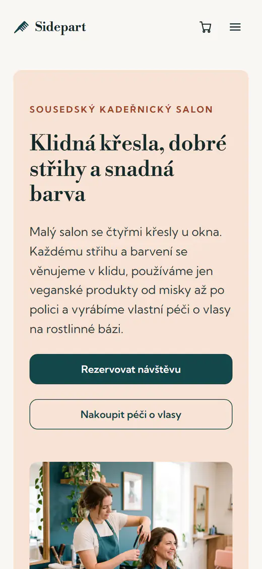 Šablona webu kadeřnictví v telefonu