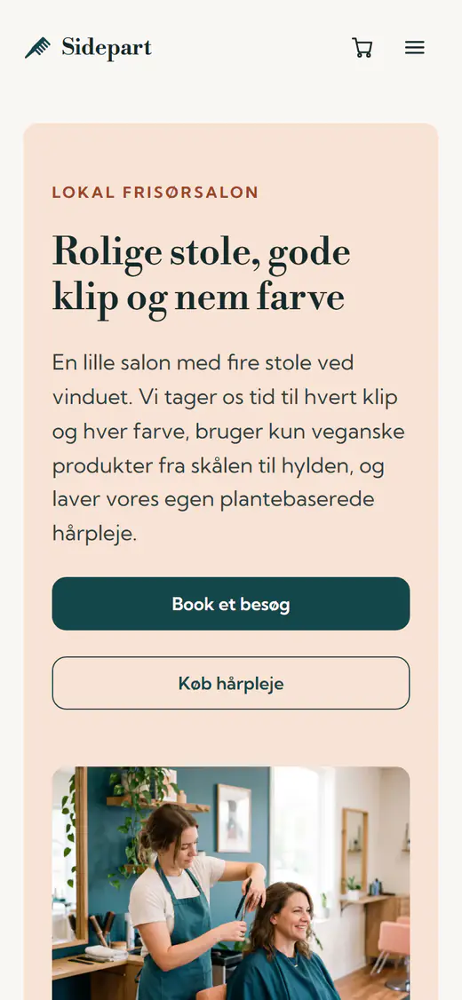 Skabelon til hjemmeside for frisørsalon, på en telefon