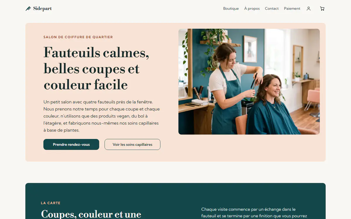 Modèle de site pour salon de coiffure, sur ordinateur