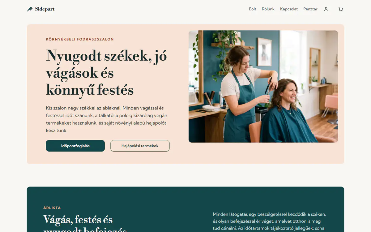 Fodrászszalon webhelysablon számítógépen