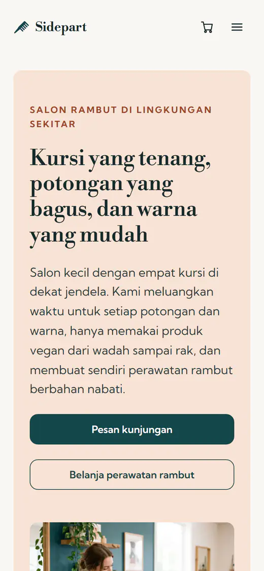 Templat situs web salon rambut, di ponsel