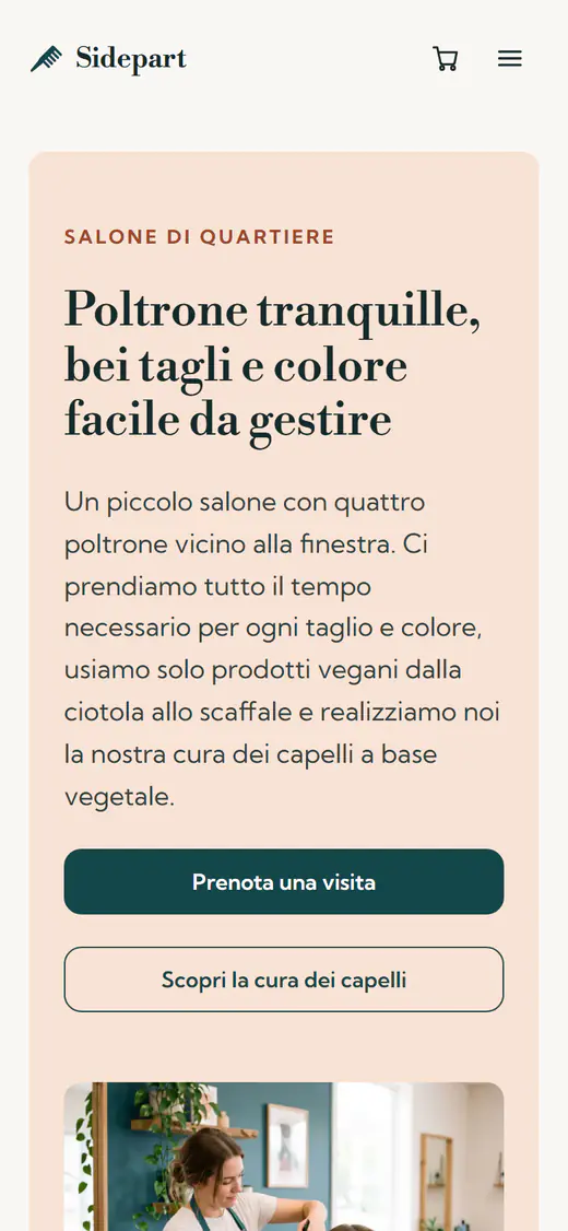 Modello di sito per parrucchieri, su smartphone