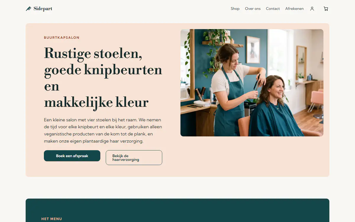 Websitesjabloon voor een kapsalon, op een computer