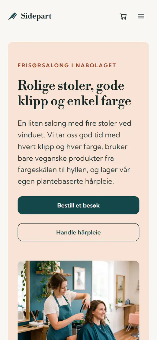 Nettstedsmal for frisørsalong, på telefon