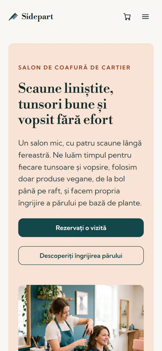 Șablon de site pentru salon de coafură, pe telefon
