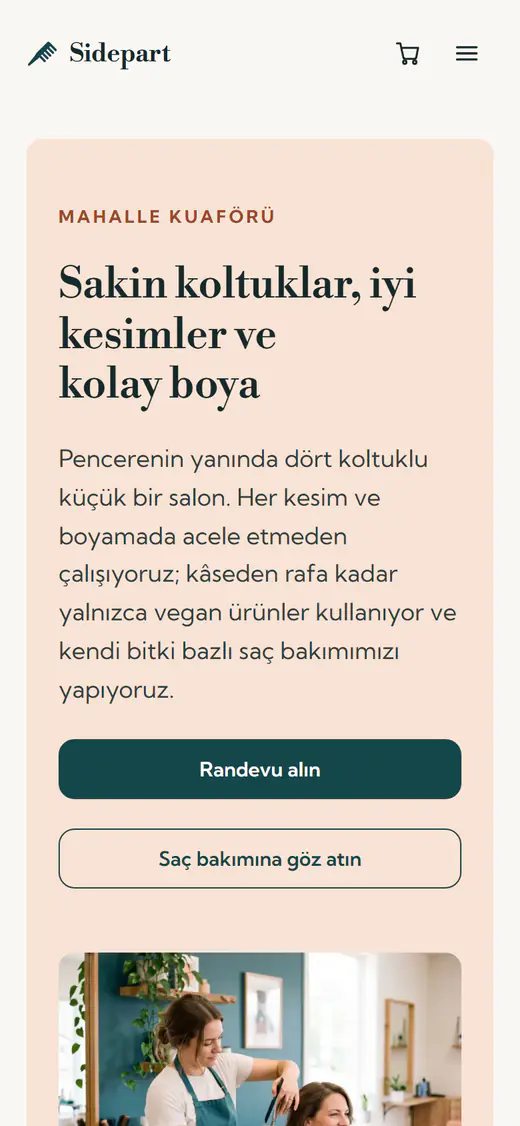 Kuaför salonu web sitesi şablonu, telefonda