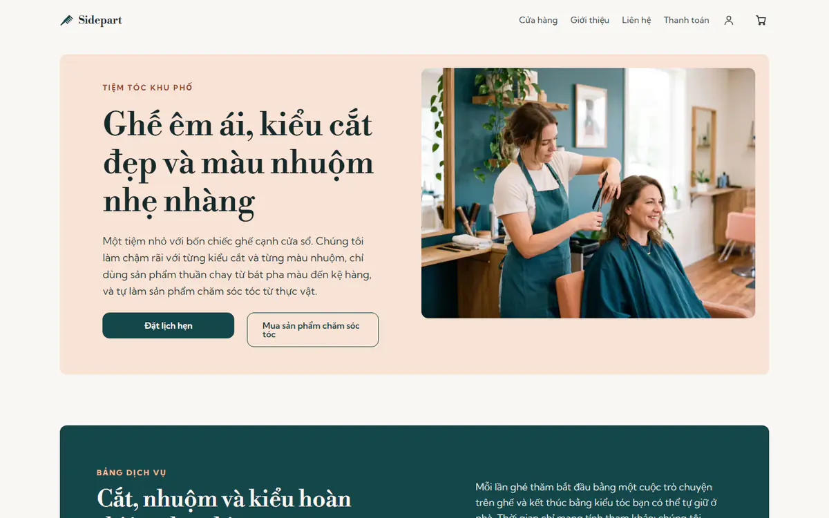 Mẫu trang web tiệm làm tóc, trên máy tính