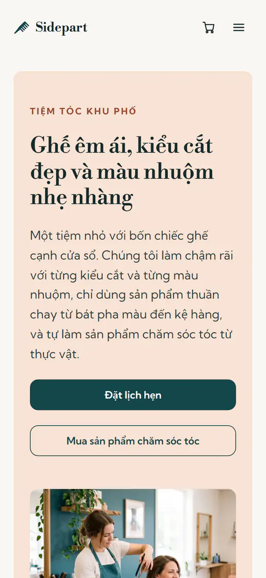 Mẫu trang web tiệm làm tóc, trên điện thoại