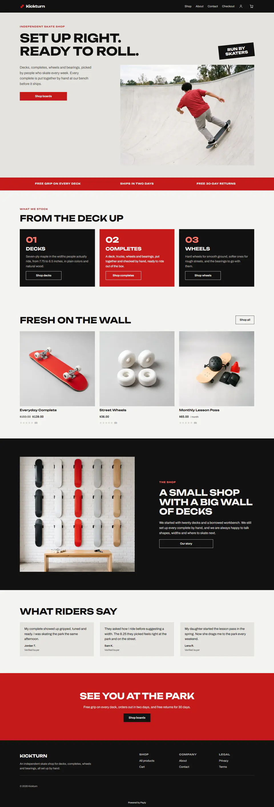 Skate shop template, the whole home page