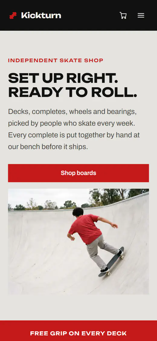 Skate shop template, on a phone