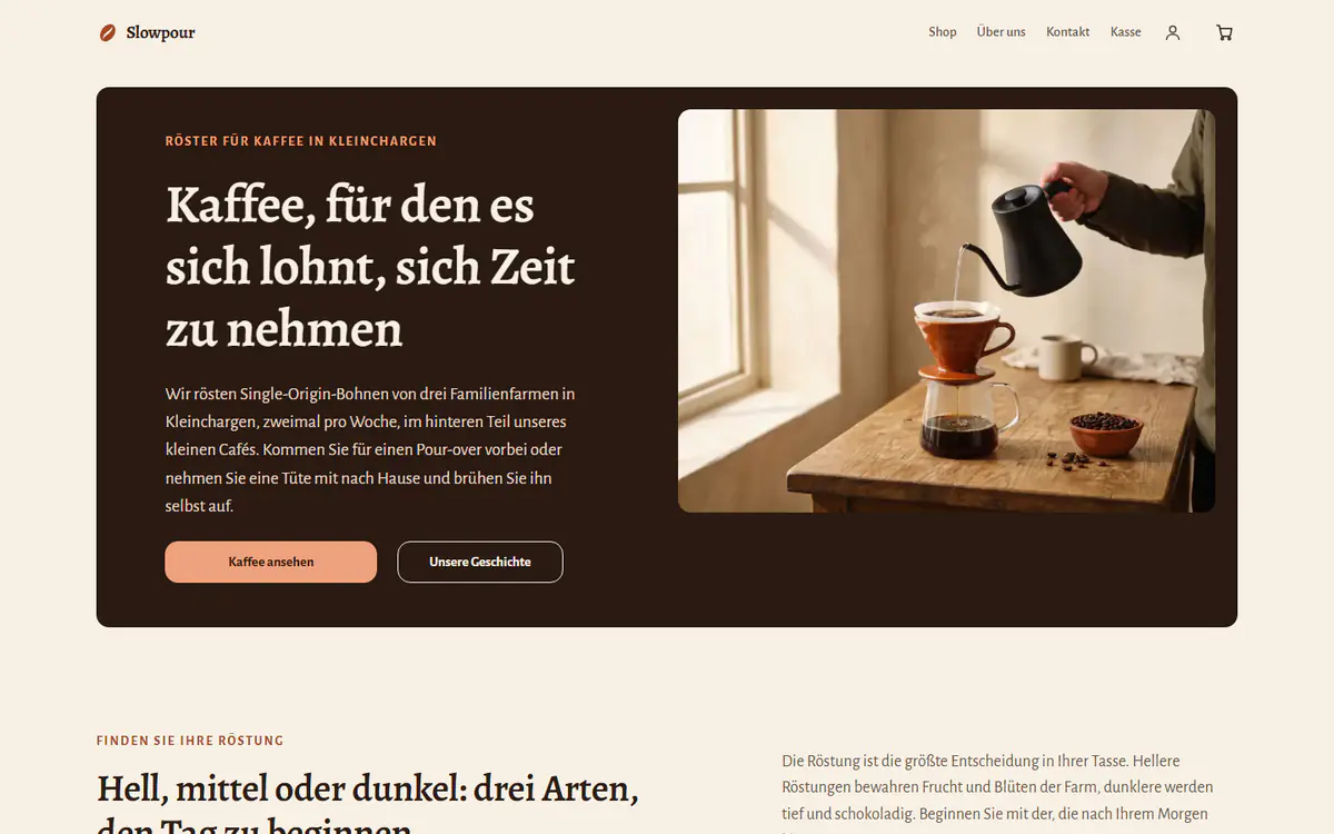 Shop-Vorlage für Kaffeeröstereien auf einem Computer