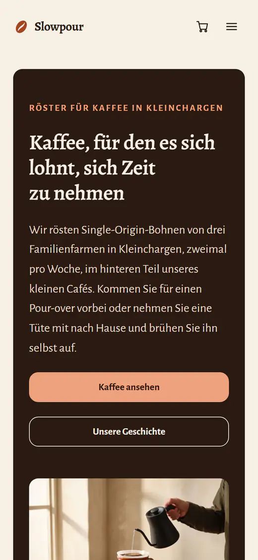 Shop-Vorlage für Kaffeeröstereien auf einem Smartphone