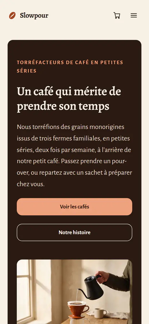 Modèle de boutique de torréfacteur, sur téléphone