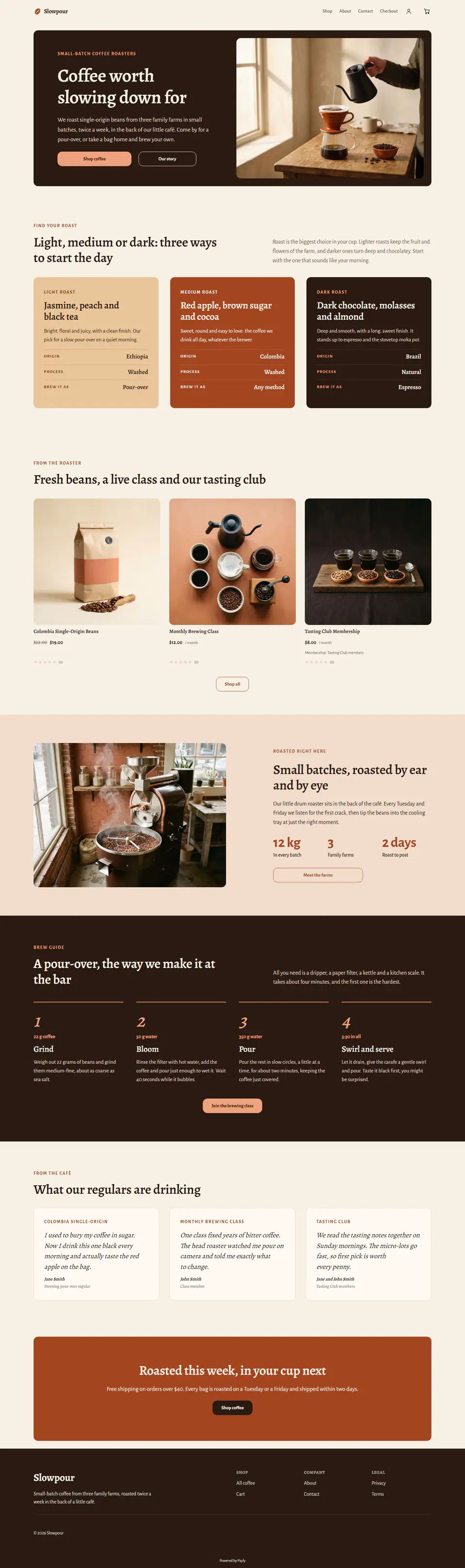Coffee roaster store template, the whole home page