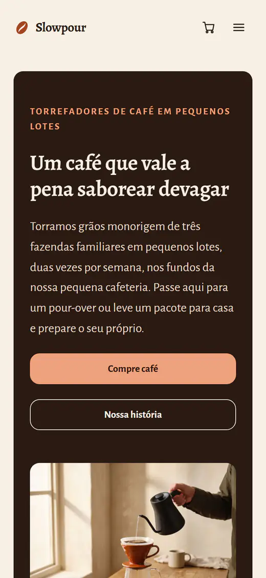 Modelo de loja de torrefação de café, no celular