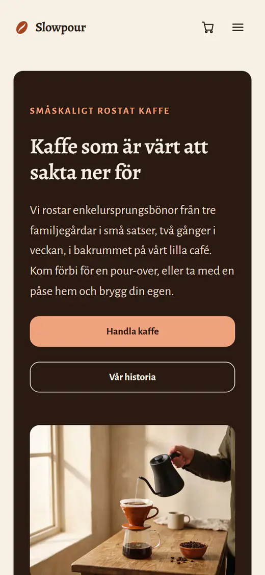 Mall för kafferosteri, på en telefon