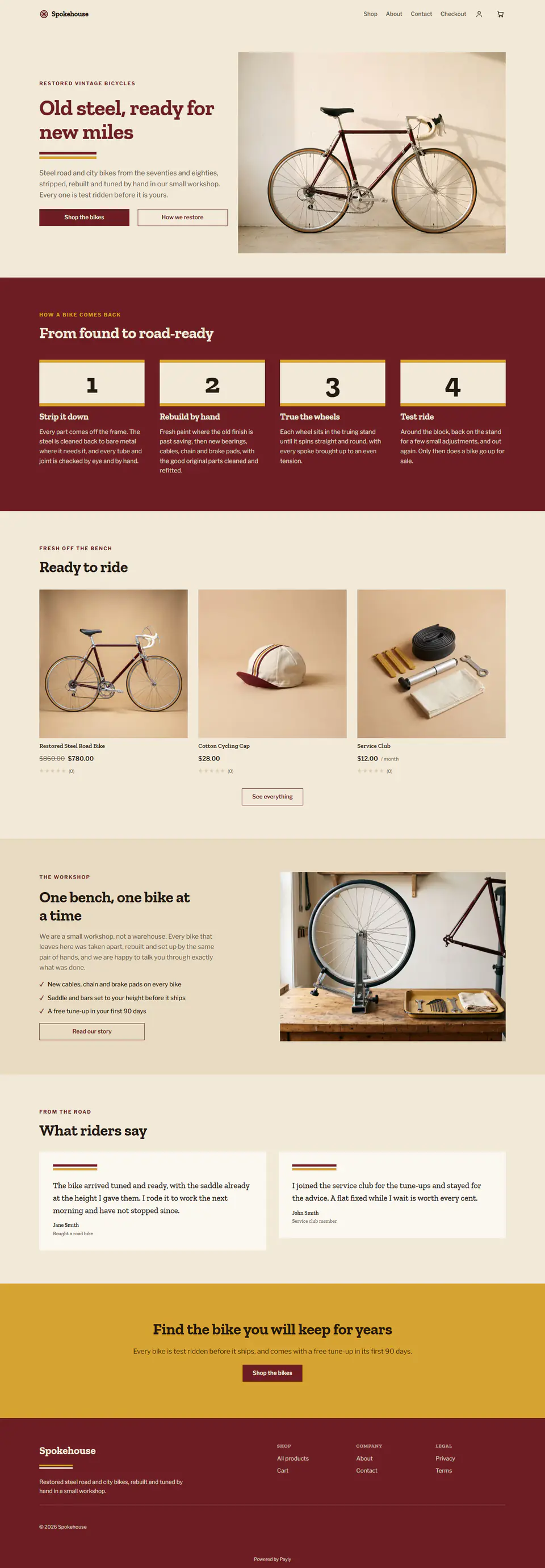 Bike shop template, the whole home page