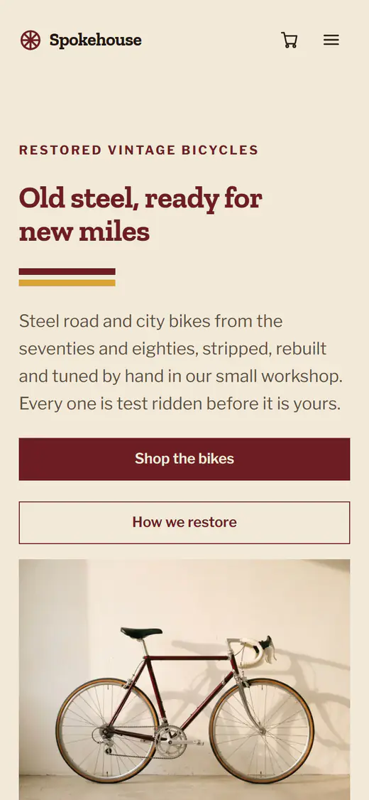 Bike shop template, on a phone