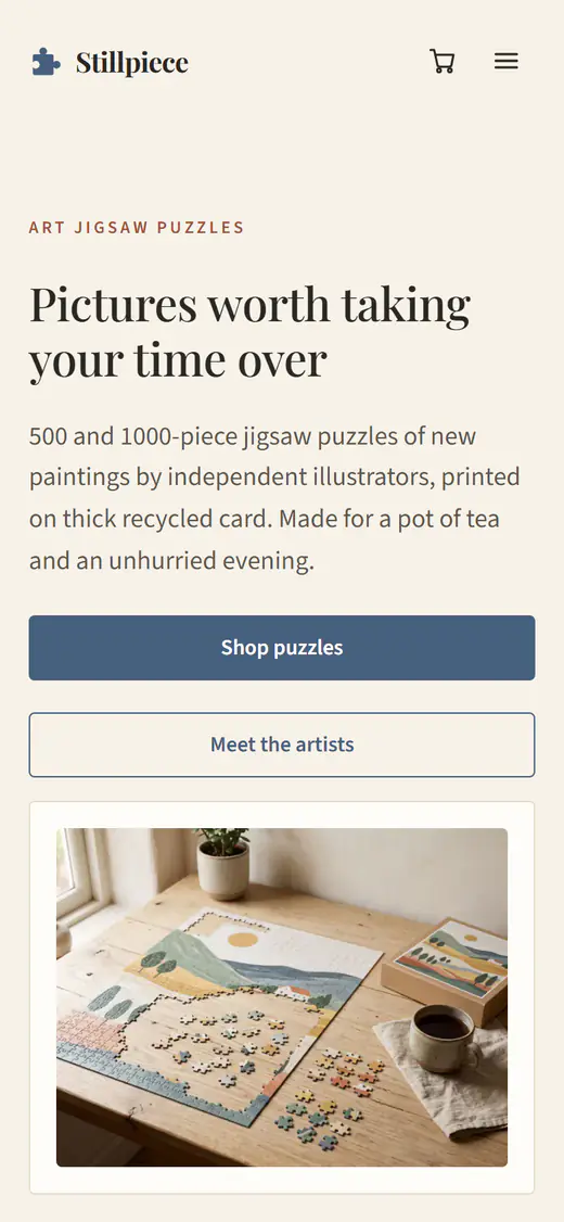 Jigsaw puzzle store template, on a phone