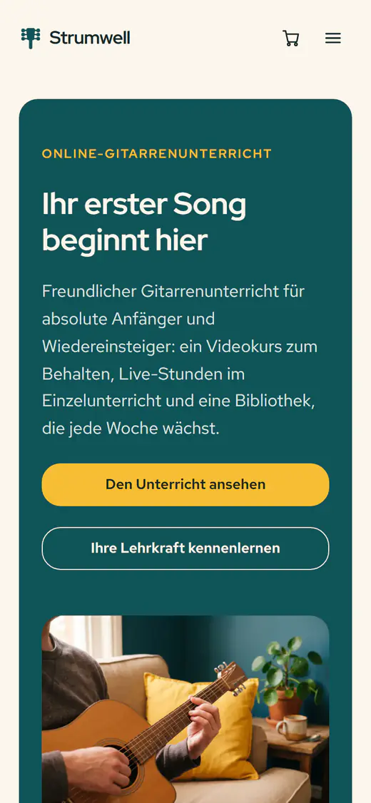 Website-Vorlage für Online-Unterricht auf einem Smartphone