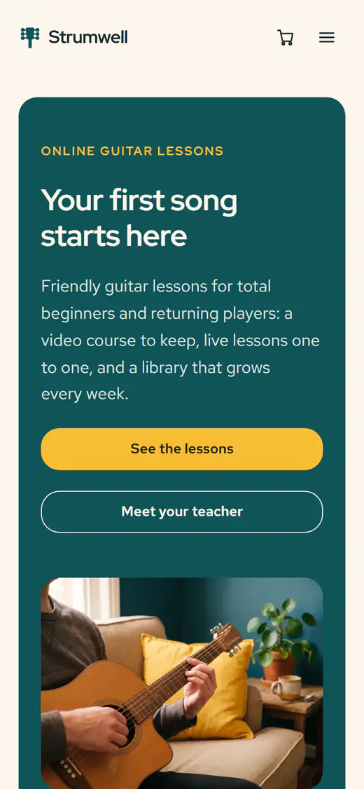 Online lessons website template, on a phone