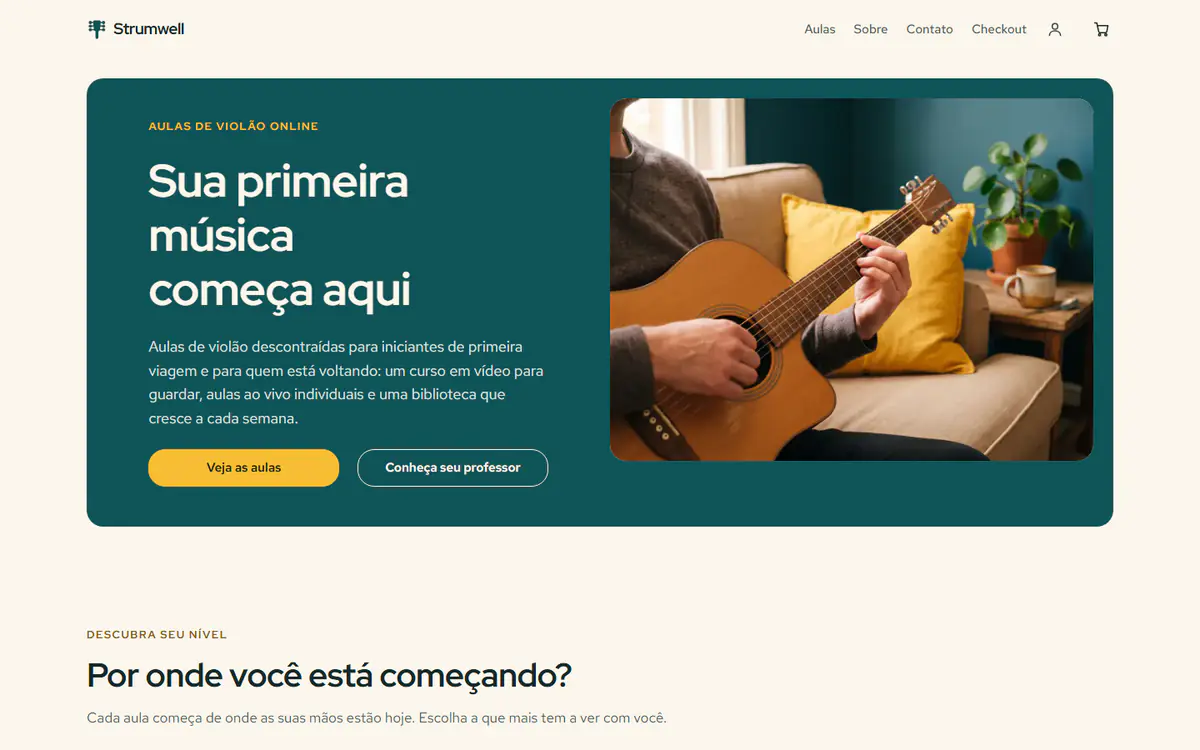Modelo de site para aulas online, no computador