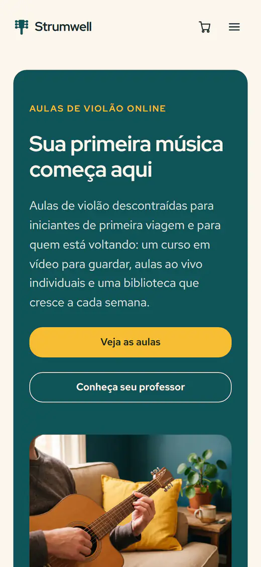 Modelo de site para aulas online, no celular