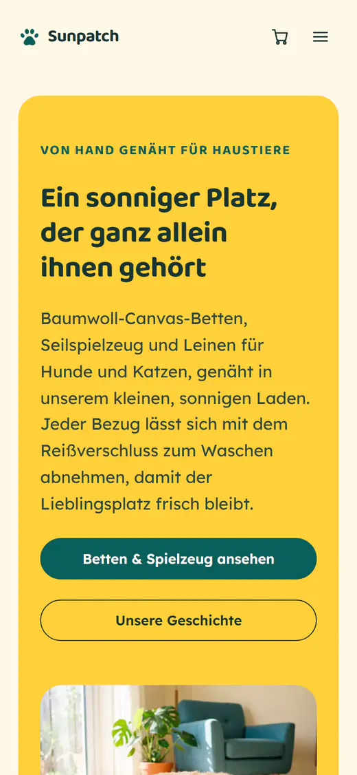 Shop-Vorlage für Tierbedarf auf einem Smartphone