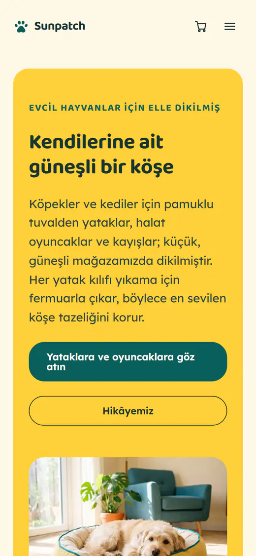 Evcil hayvan ürünleri mağazası şablonu, telefonda