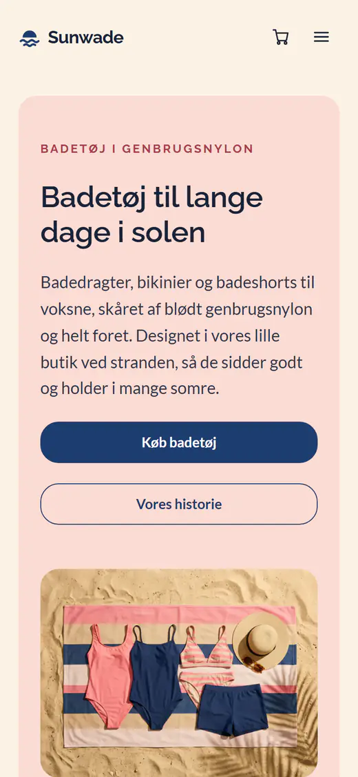 Skabelon til badetøjsbutik, på en telefon