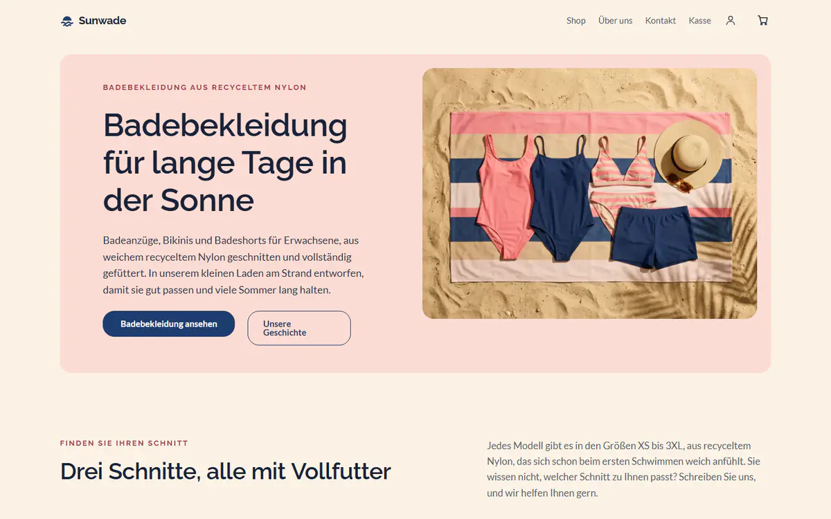 Shop-Vorlage für Bademode auf einem Computer