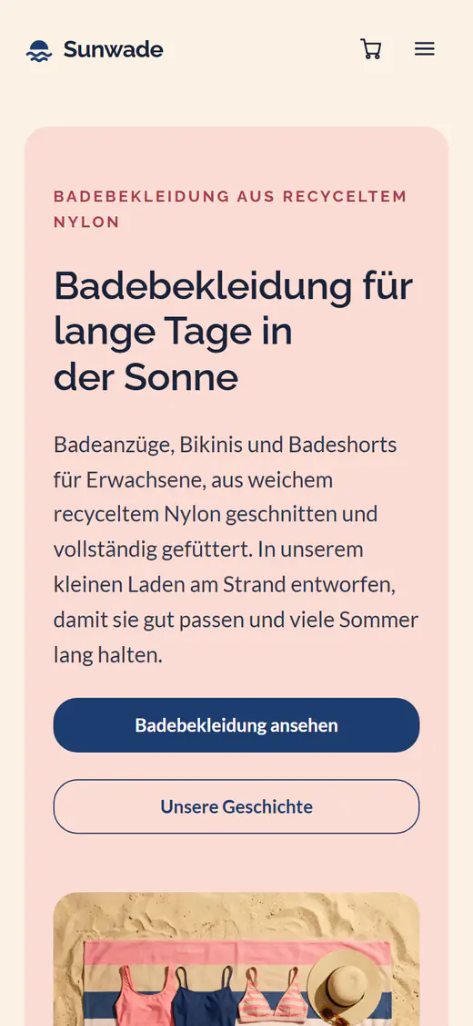 Shop-Vorlage für Bademode auf einem Smartphone