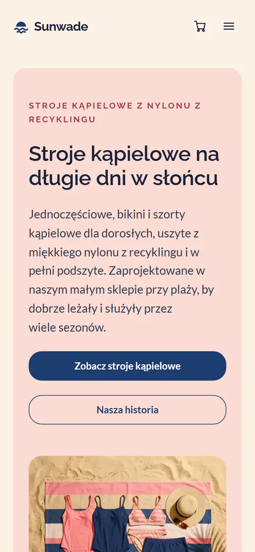 Szablon sklepu ze strojami kąpielowymi na telefonie