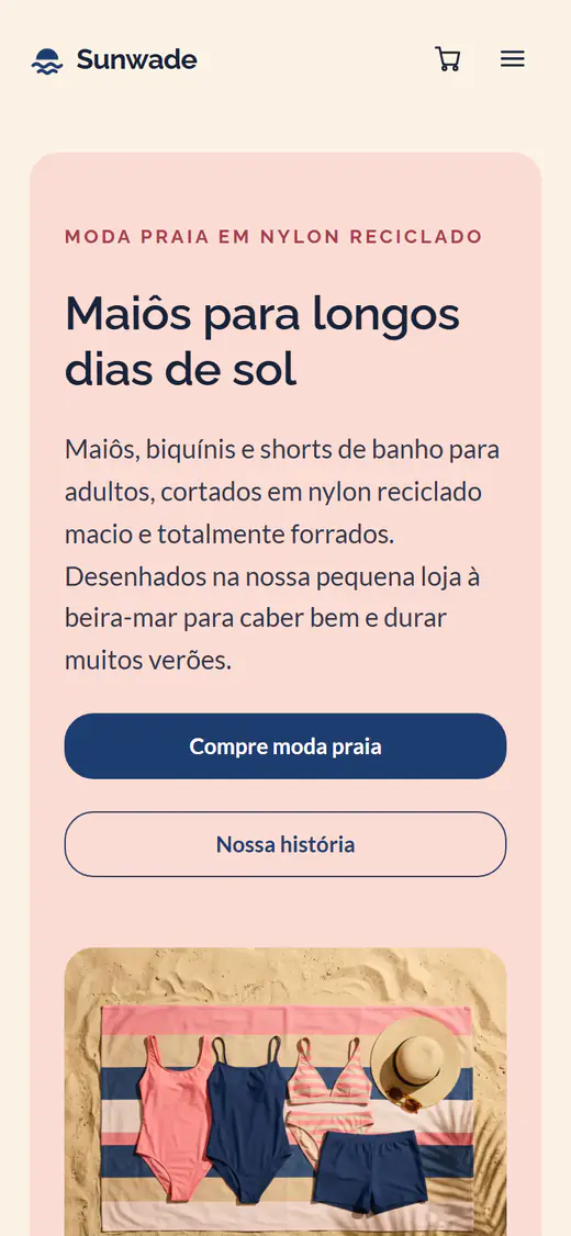 Modelo de loja de moda praia, no celular