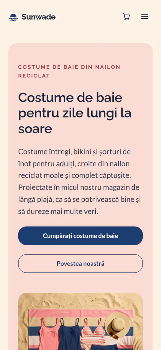 Șablon pentru magazin de costume de baie, pe telefon