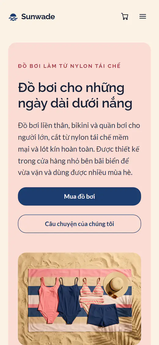 Mẫu cửa hàng đồ bơi, trên điện thoại