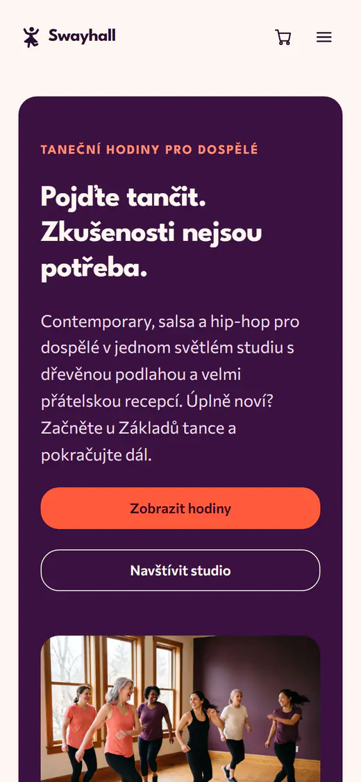 Šablona webu tanečního studia v telefonu