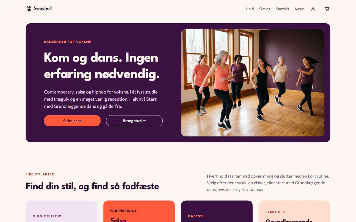 Skabelon til hjemmeside for dansestudie, på en computer