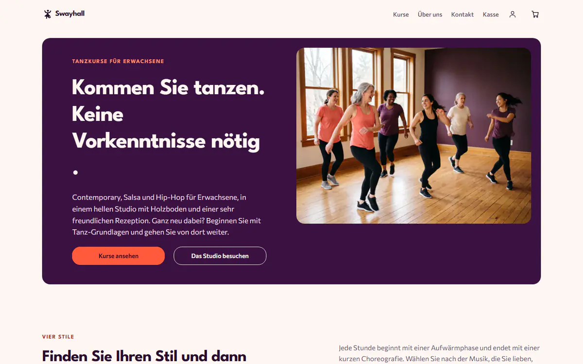 Website-Vorlage für Tanzstudios auf einem Computer