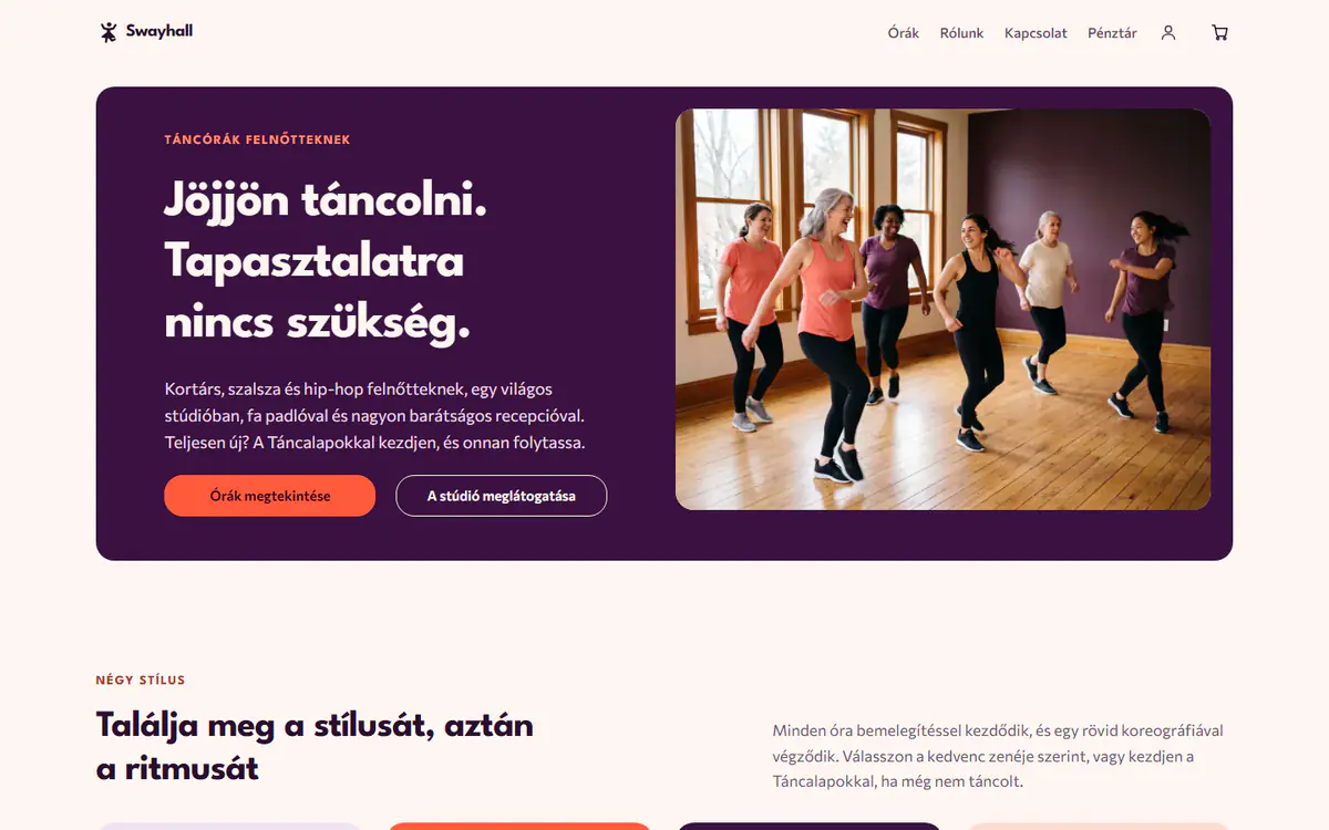 Táncstúdió webhelysablon számítógépen